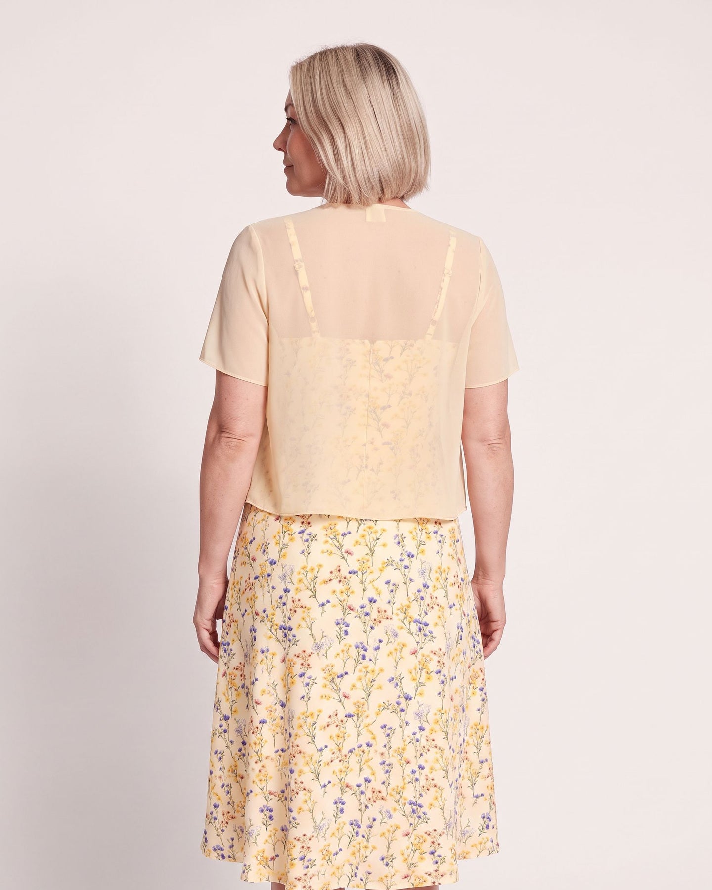 The Cassis Dress & Cardigan - [Yellow Floral] - back