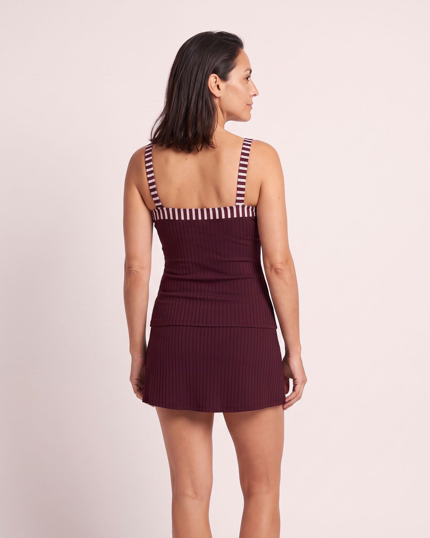 The Deià Tankini - [Wine Red Striped] - back