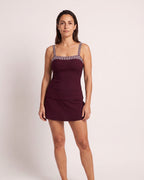 The Deià Tankini - [Wine Red Striped] - front
