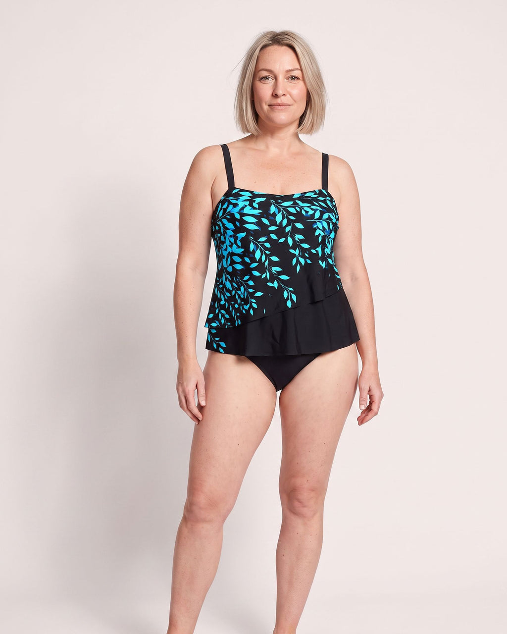 The Estepona Tankini - [Black Leaf] - front