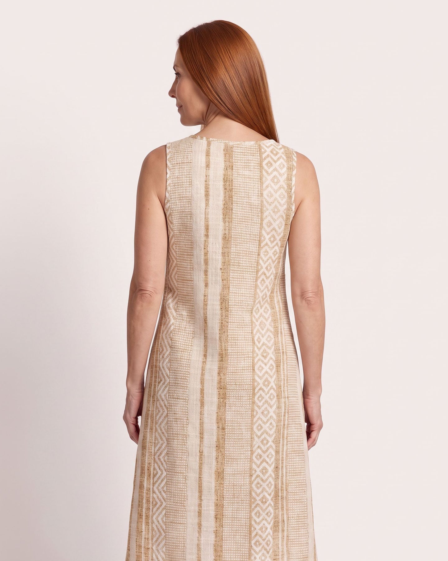 The Hyères Sundress - [Light Camel Geometric] - back