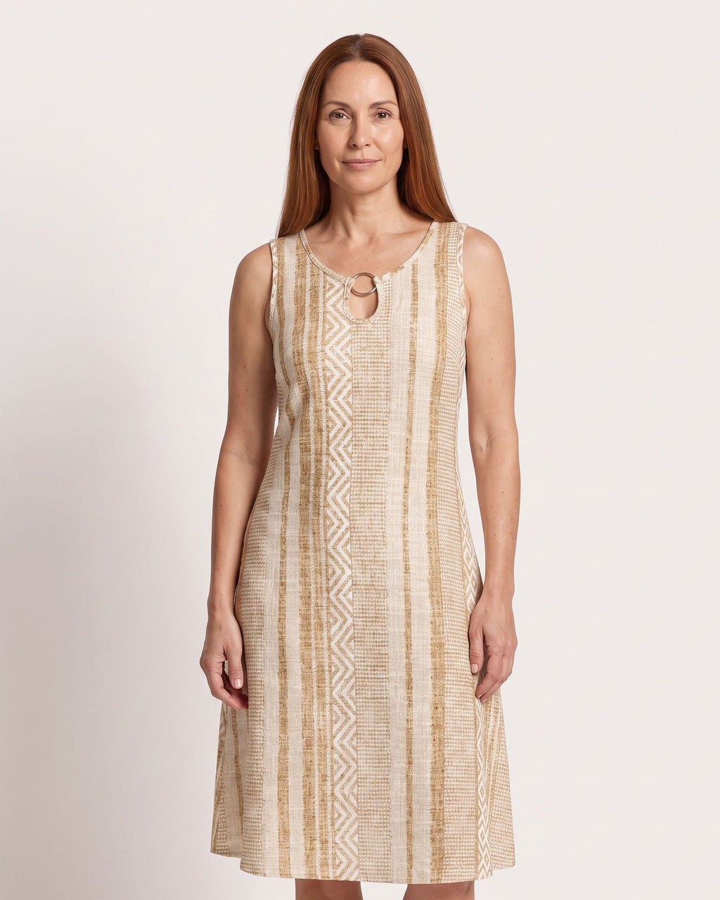 The Hyères Sundress - [Light Camel Geometric] - front