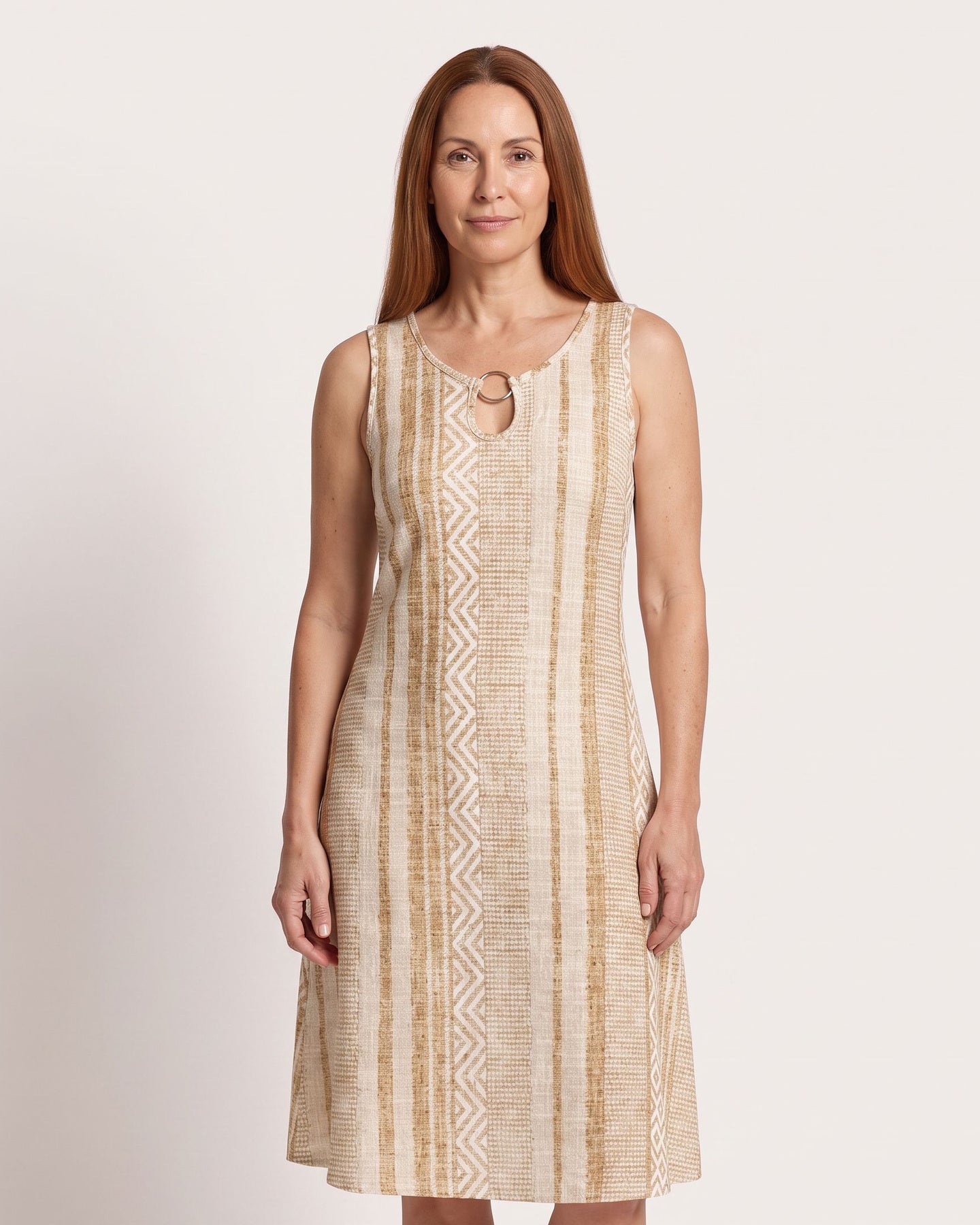 The Hyères Sundress - [Light Camel Geometric] - front