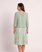 The Lindos Dress & Cardigan - [Light Green Geometric] - back