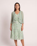 The Lindos Dress & Cardigan - [Light Green Geometric] - front