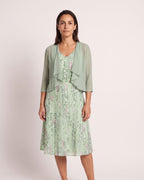 The Lindos Dress & Cardigan - [Light Green Geometric] - front