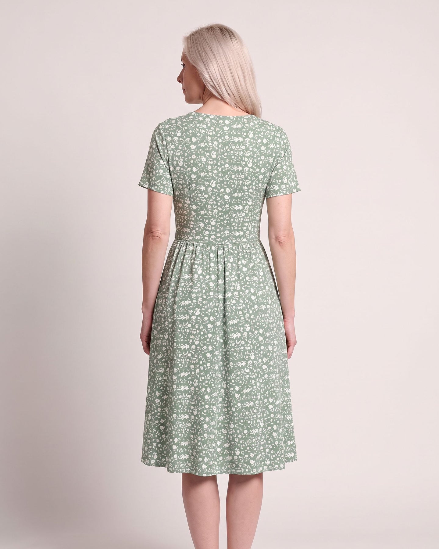 The Menton Sundress - [Light Green Floral] - back