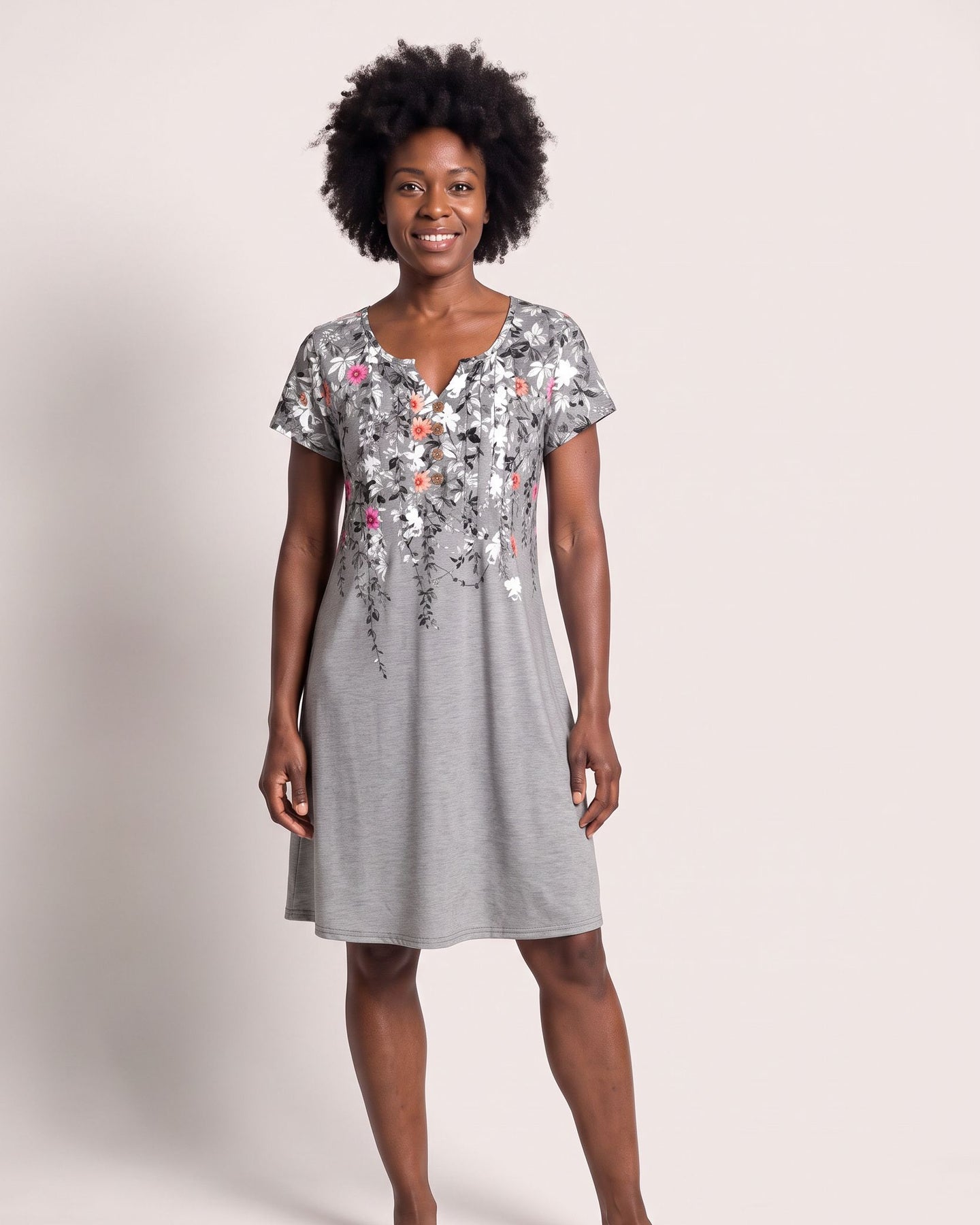 The Paros Sundress - [Grey Floral] - front