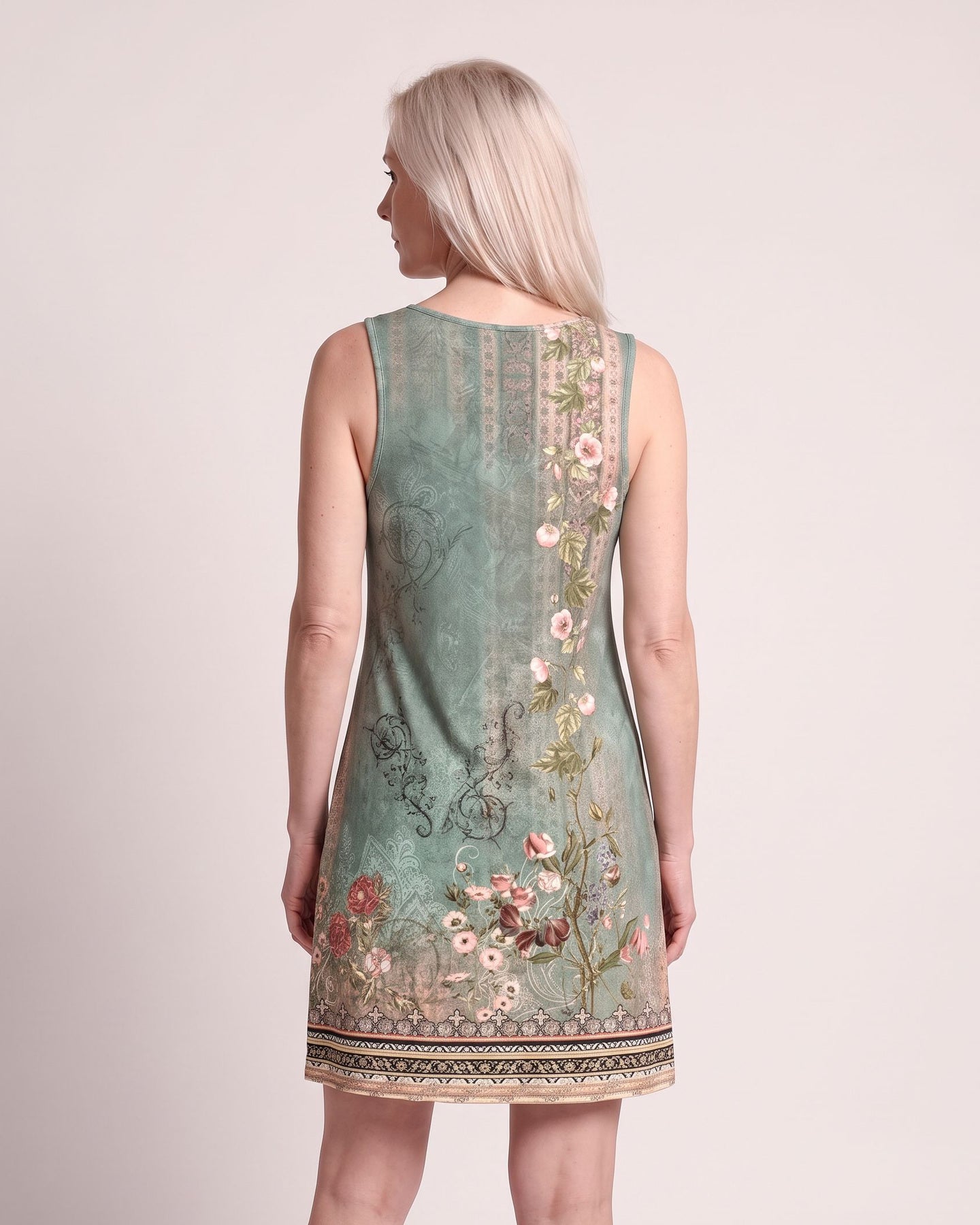 The Santorini Sundress - [Green Floral] - back