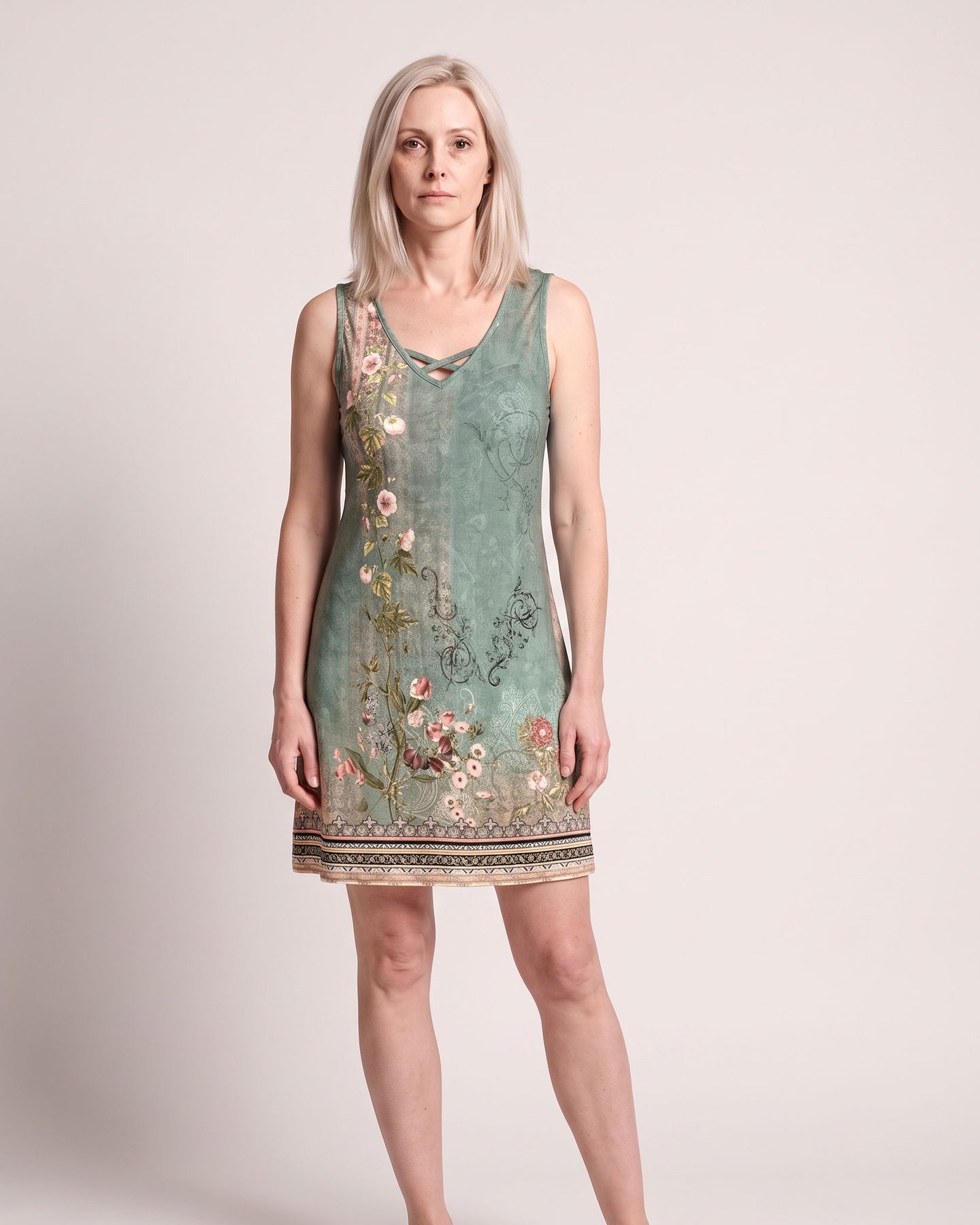 The Santorini Sundress - [Green Floral] - front